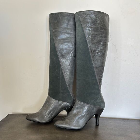Gianni Bini Marlow Suede Leather Gray/Green Knee-High Boots Women's Size 6M GUC - Picture 1 of 14